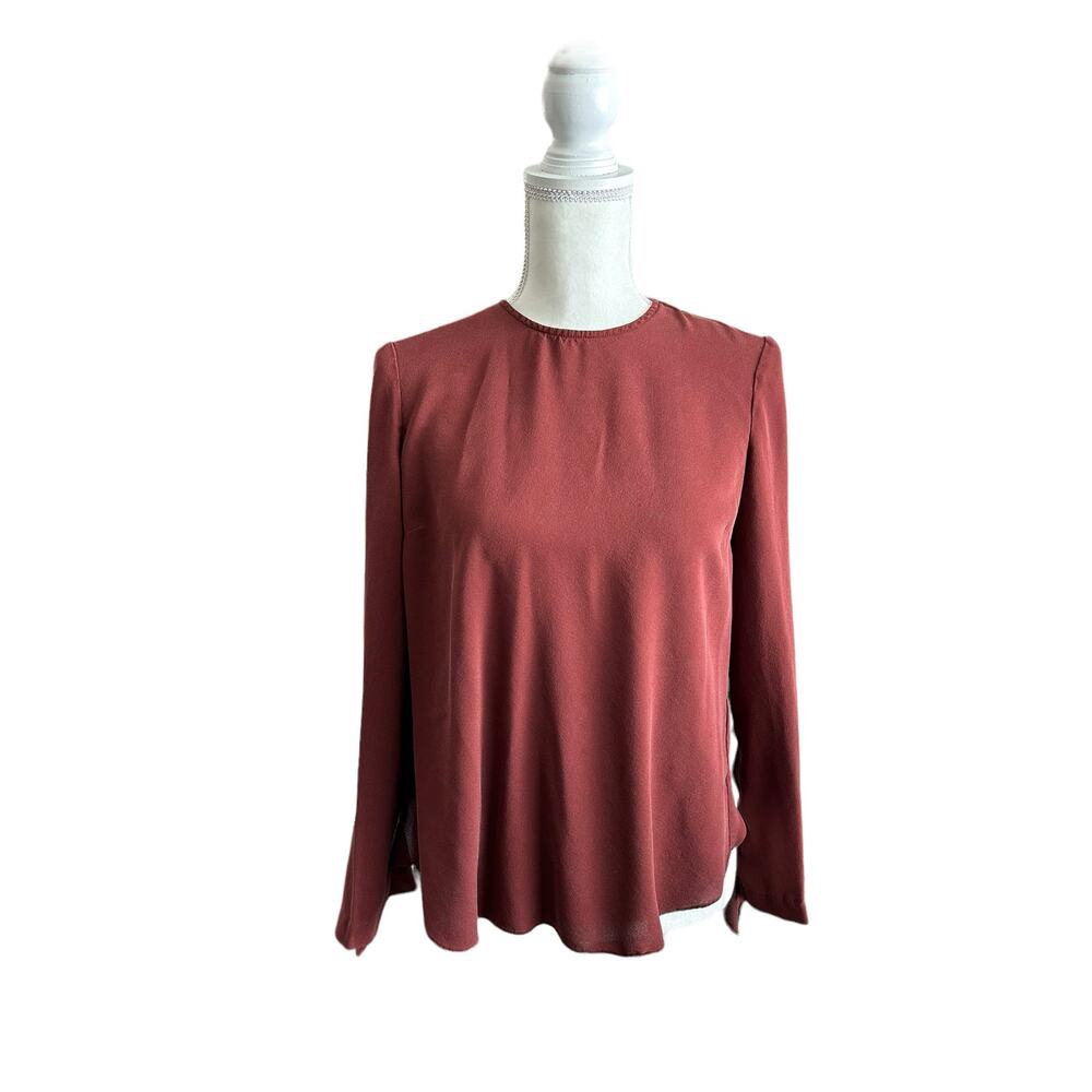A.L.C Sally Open Back Ruffle Sleeve Silk Crepe Top Bordeaux Blouse Size 2 XS - Picture 4 of 12